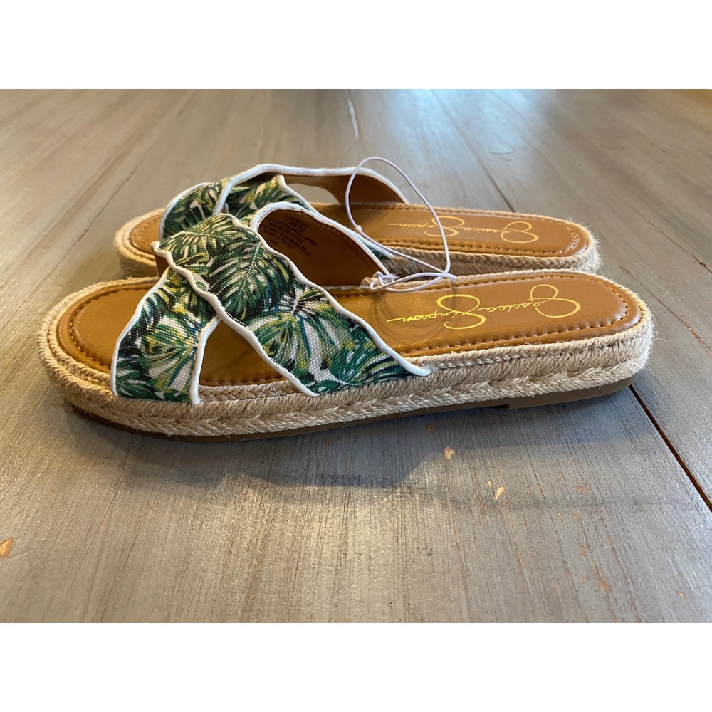 Jessica Simpson Tropical Leaf Platform Sandals in Green and Tan - Picture 6 of 8